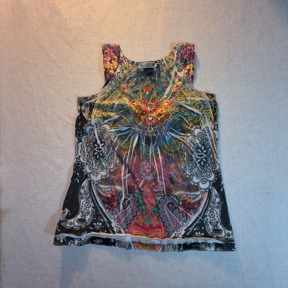 Unity World Wear Tank Top Multicolor Paisley Boho Women's Size P Small